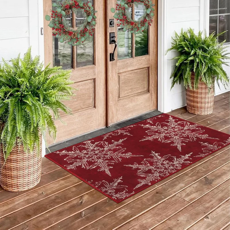 Christmas door mat 61X90cm winter snowflake decoration indoor and outdoor home living room floor mat