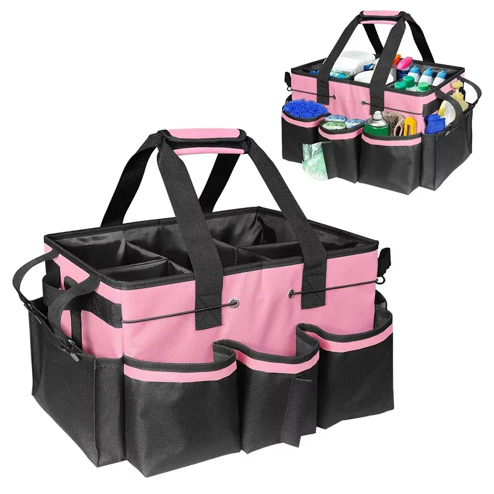 Structured Canvas Tote Bag for Transporting Cleaning Tools Supplies and Disposable Bags with Smart Compartmentalization