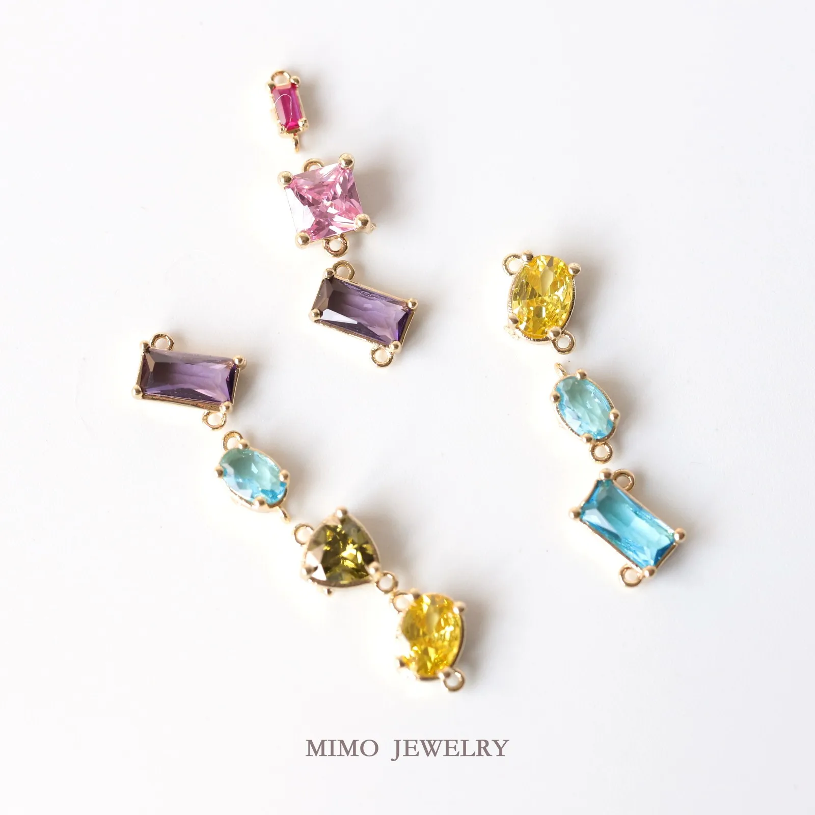Colorful Geometric Shapes, Colored Glass Zircon Double Suspension Charms Pendant Supplies DIY Hand Brass Gold Plated Accessories