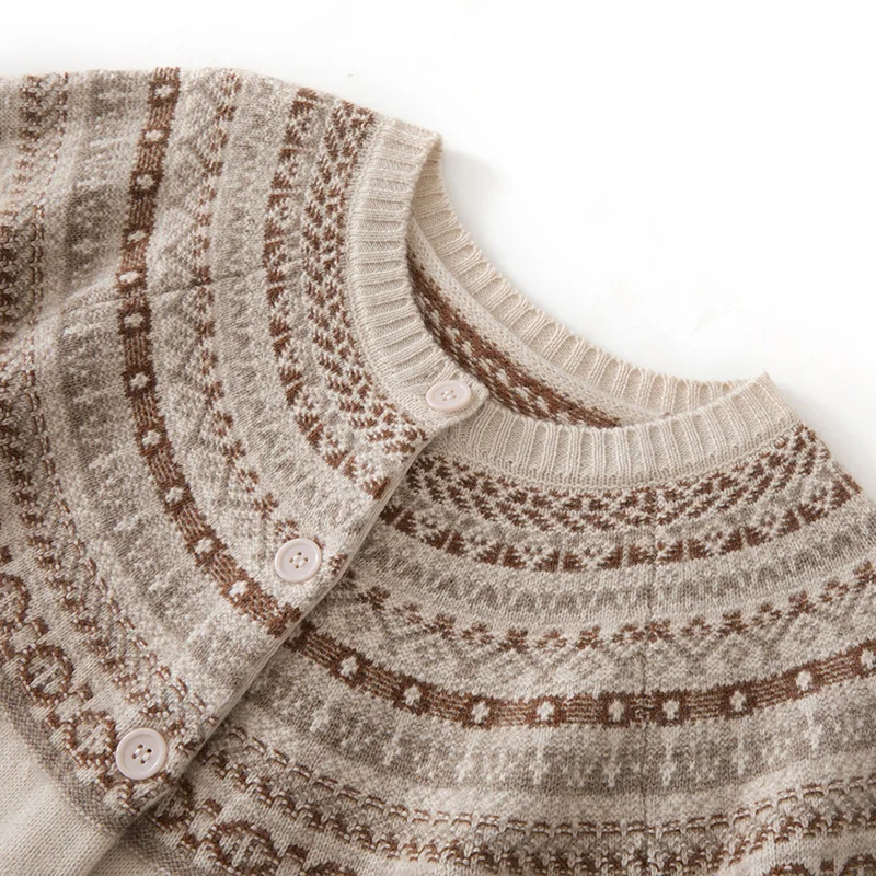 

CHICUU женский вязаный кардиган из 100% кашемира Fair Island, осень-зима, плотный винтажный кашемировый свитер с круглым вырезом и длинными рукавами, топы