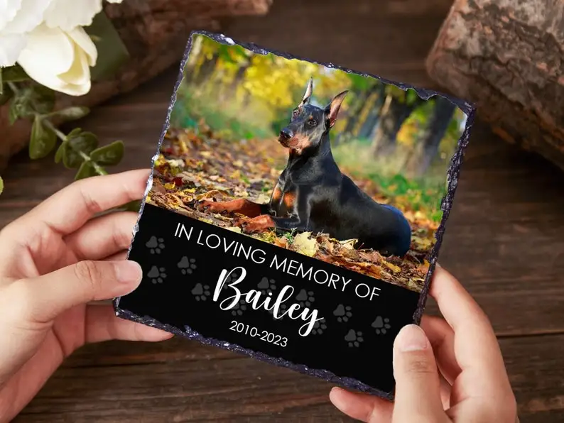 Plaque commémorative personnalisée pour animaux de compagnie avec photo, pierre tombale gravée pour chien et chat, souvenir de perte d'animal, décoration commémorative