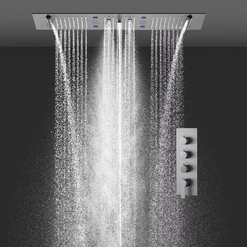 

Rain Shower Head Set Gun Grey 300 * 900mm Multifunctional Light Emitting Diode Music Constant Temperature Smart Shower Set