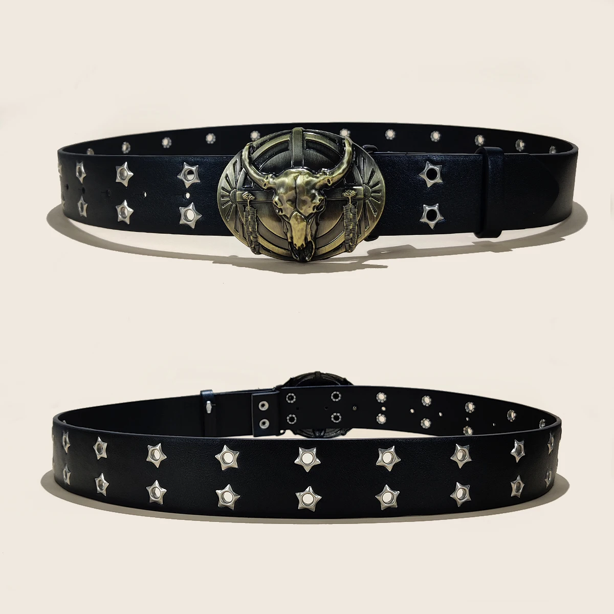 مصمم Harajuku حزام جلد عريض الثور الحصان مشبك مزدوج جروميت حفرة حزام الإناث الذكور حزام الخصر أحزمة للنساء الرجال الجينز #4