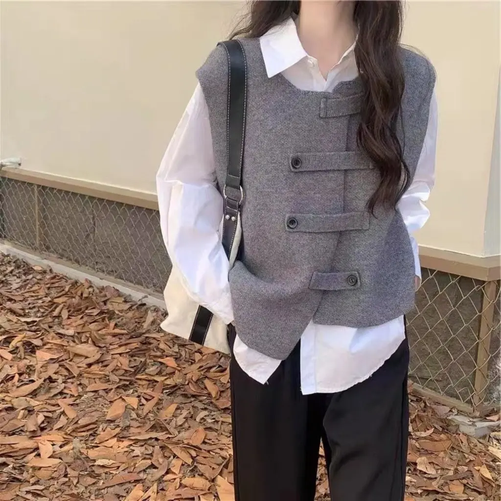 

Women's Artistic Style Irregular Knitted Cardigan Vest Spring Autumn Outer Layering Fashion Niche Design Women's Top