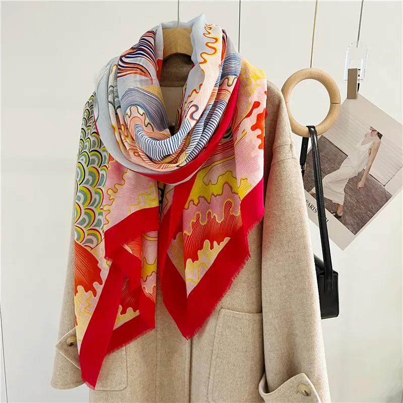 

100% Wool Scarf Women's Autumn and Winter New Water soluble Wool Pegasus Retro Art Sheep Wool Style Light Luxury Long Shawl