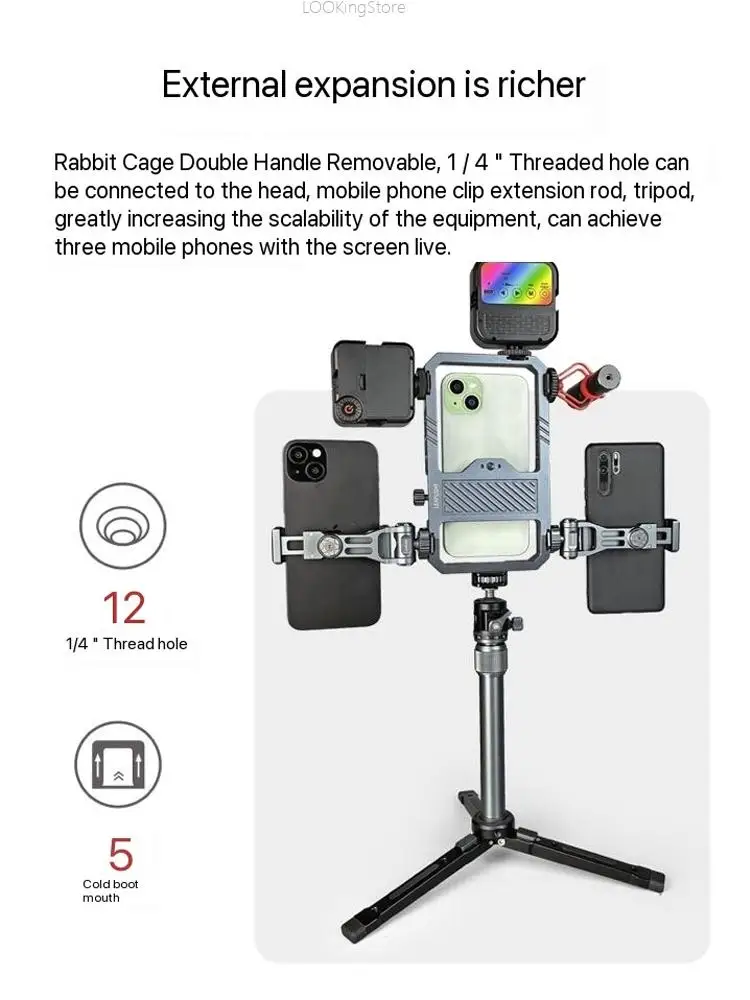 Leaplight metalowy zestaw klatek wideo na telefon z uchwytami zestaw Smartphone Video Rig do smartfona iPhone Android telefon komórkowy — zdjęcie produktu 5