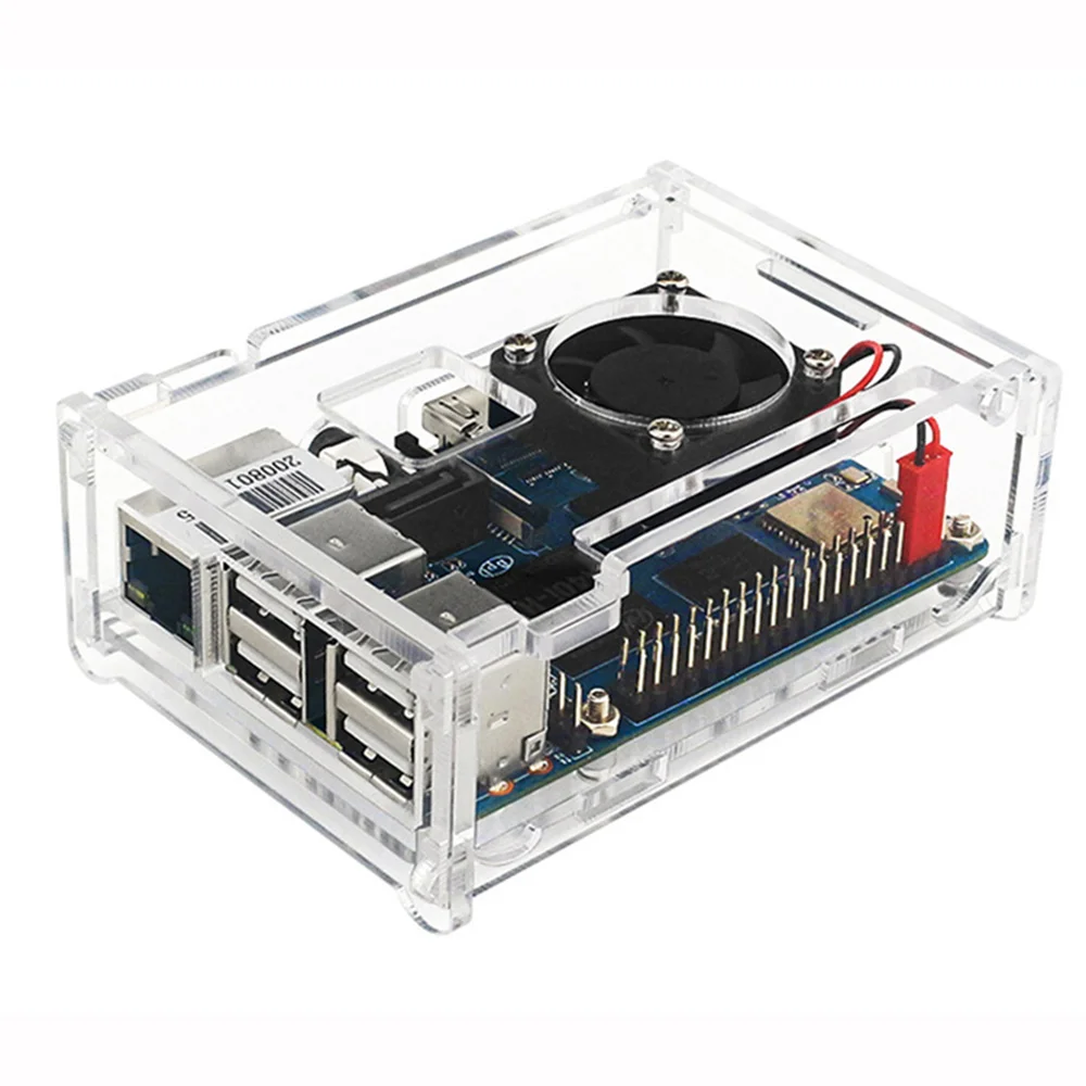 Acrylic Case with Cooling Fan Temperature Reduction Protective Box for Banana Pi BPI M2 Berry