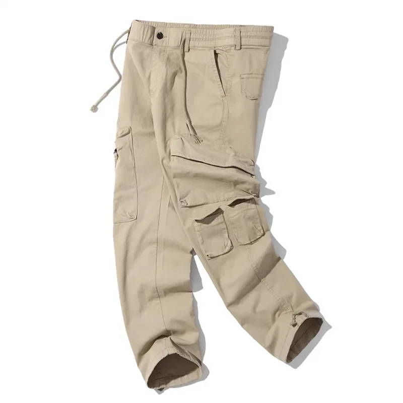 Spring Autumn Youthful Vitality Men's Cargo Pants Solid Color Multi-Pockets Casual Trousers Men Outdoor Slim Fit Sports Pants