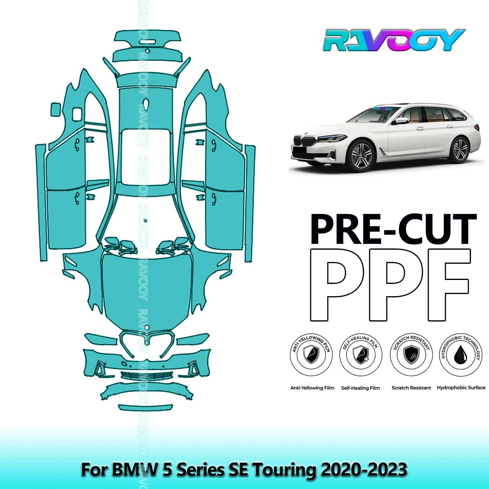 

For BMW 5 Series SE Touring 2020-2023 8.5Mil Precut Full Vehicle PPF Paint Protection Film