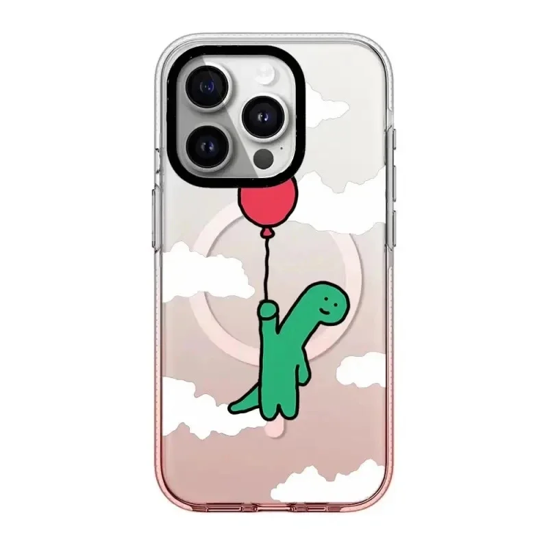 

Cartoon Dinosaur Pink Gradient Transparent Border IPhone 13 14 15 Pro Max Case with MagSafe