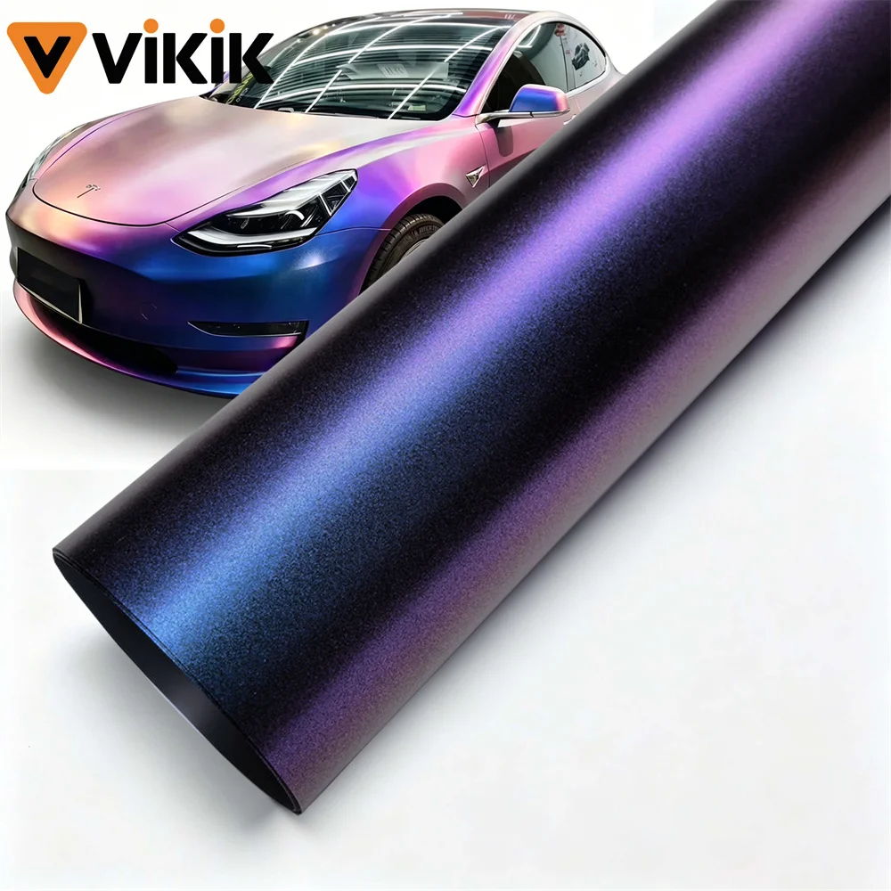 Rouleau de film vinyle adhésif métallisé effet caméléon, finition mate, violet-rouge, pour moto et voiture