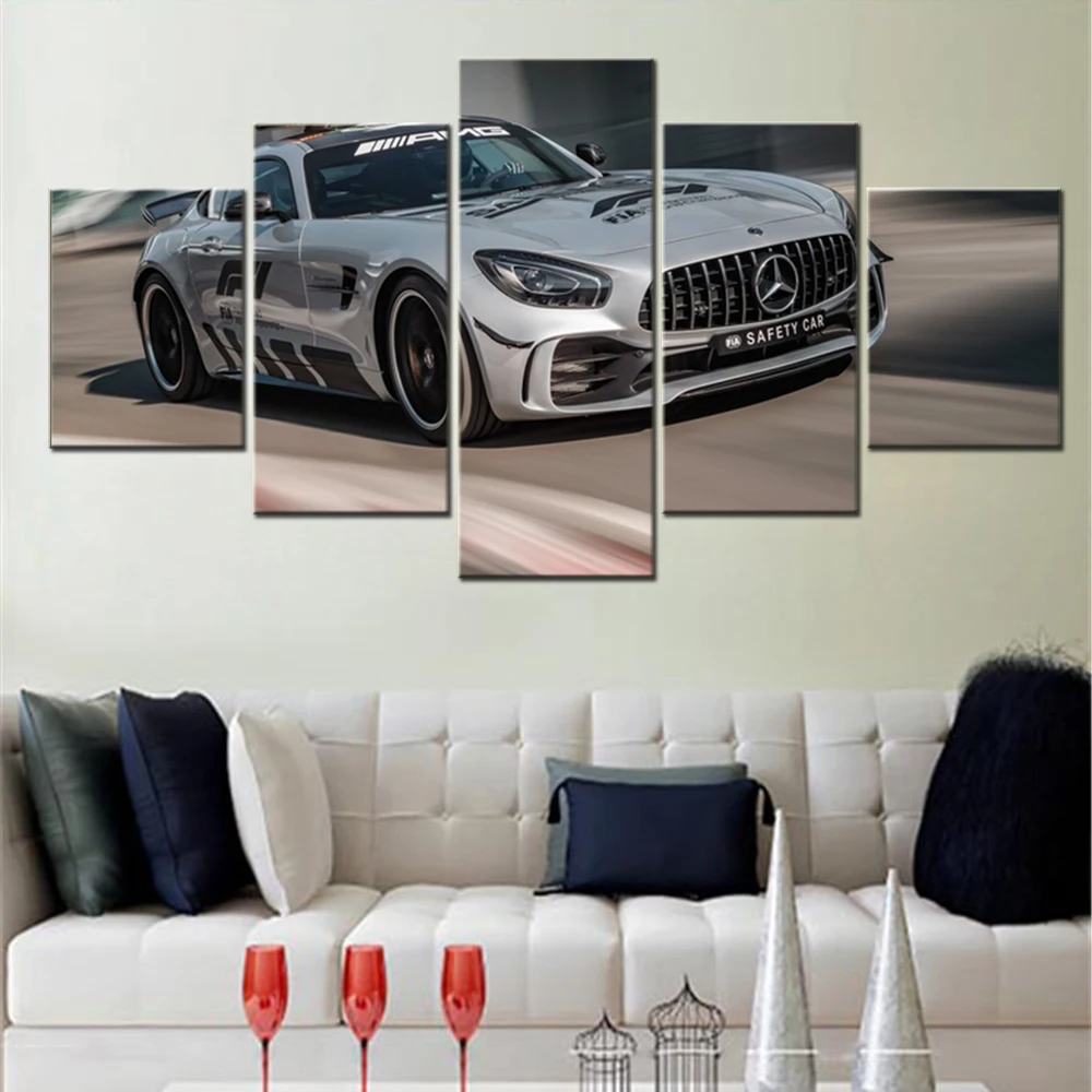 

5 Pieces Wall Art Canvas Poster Formula 1 Cool Safety Car Picture Print Living Room Home Decoration Bedroom Mural Framework