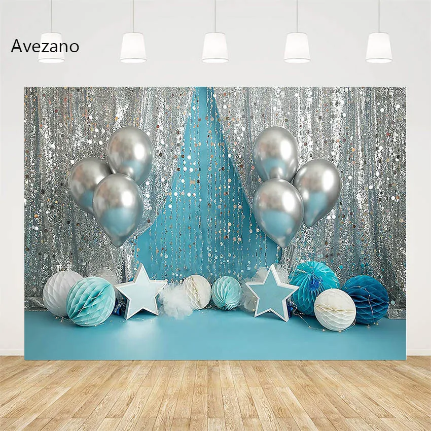 Фон для фотосъемки с изображением воздушных шаров украшение на день рождения голубое небо белые облака Новорожденный ребенок