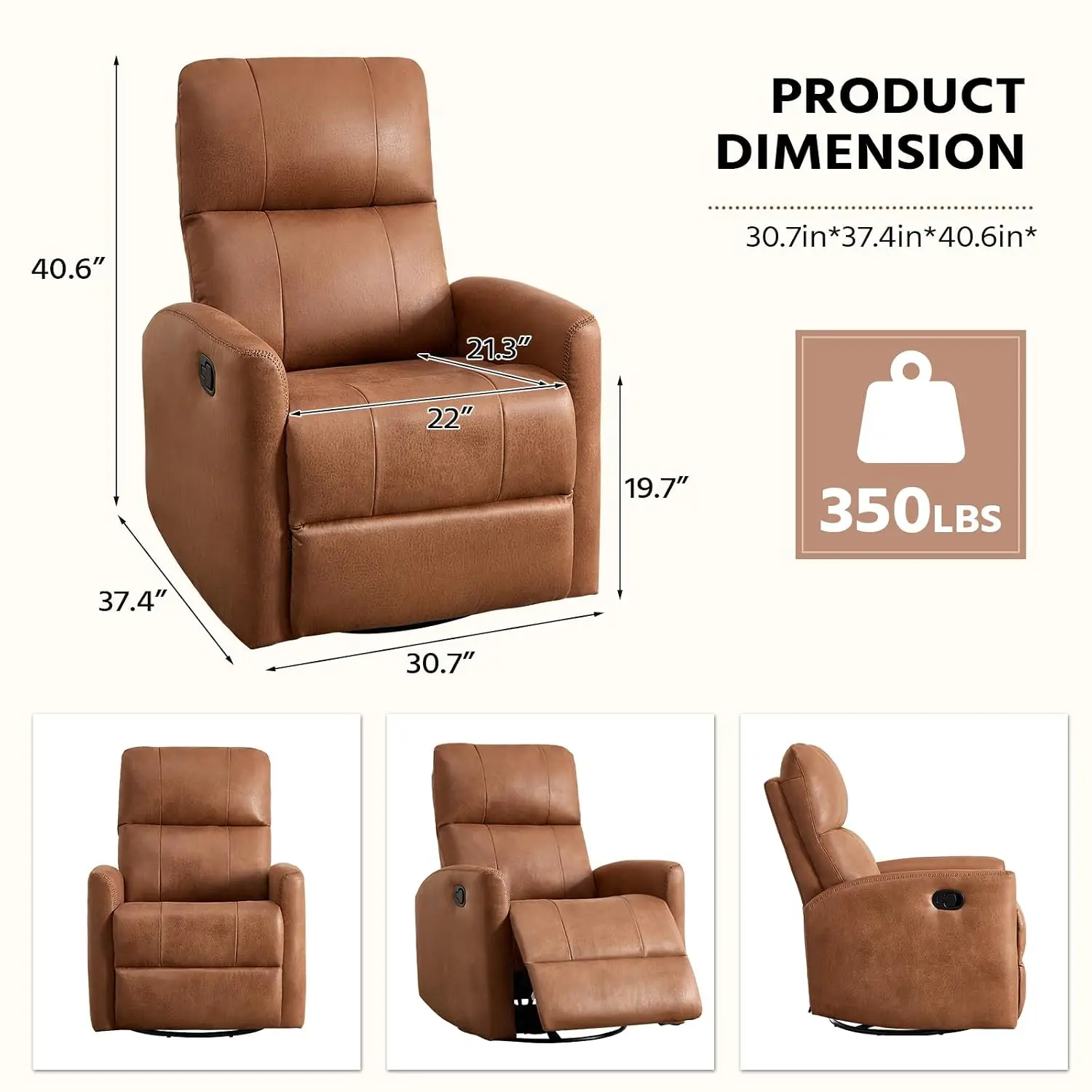 Swivel Rocker Recliner Chair, Manual Faux Leather Glider Rocking Recliners for Adults, 360° Swivel Nursery, Customized
