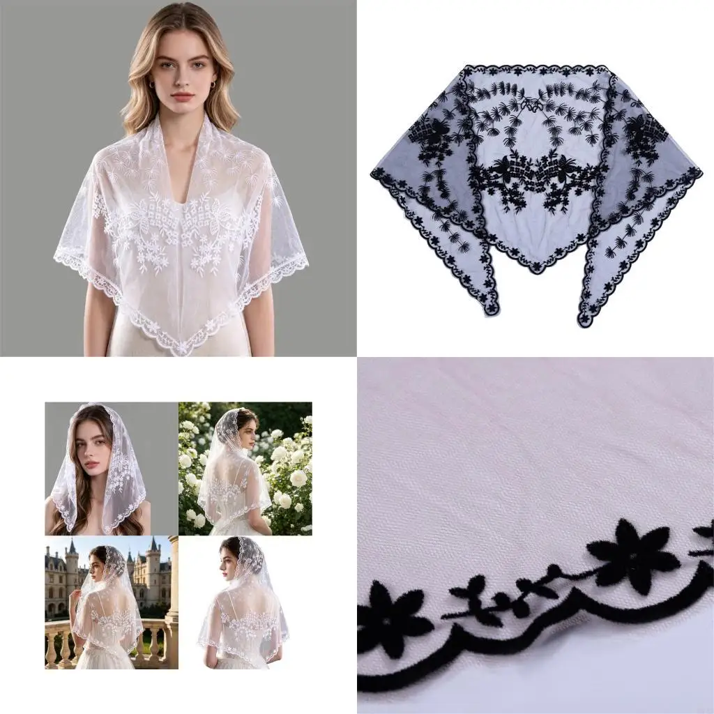 91AF Fashionable Scarf With Detailed Lace Design Multipurpose Head Accessory Quick Dry Polyester Fabric