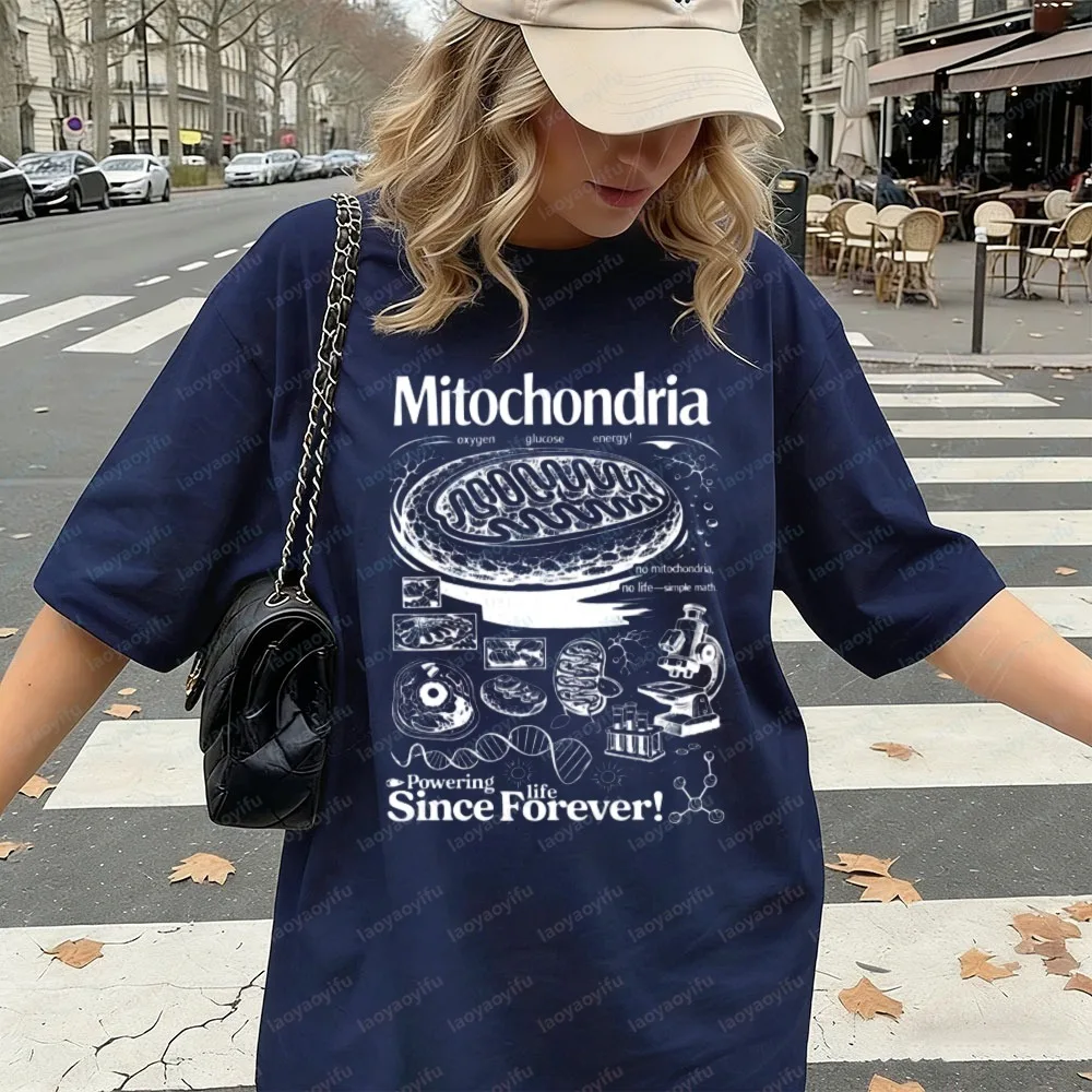 Biology Lover Fan Tee Mitochondria Powering Life Science Student Tops Casual Funny 90s Harajuku Trend Summer Clothes for Women