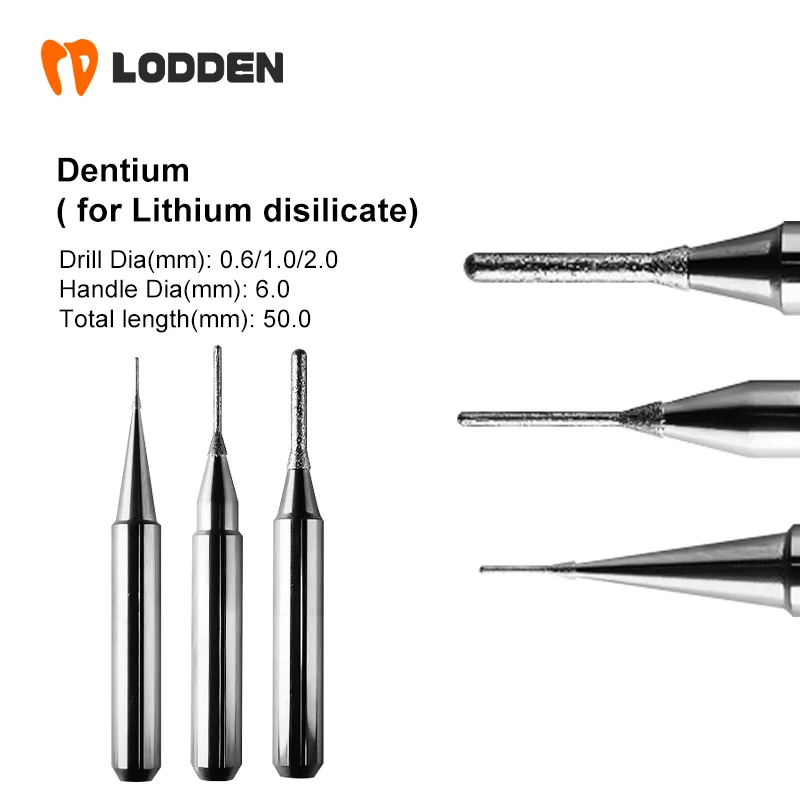 Dentium Dental Milling Burs for Dental Lithium Disilicate Grinding 1pcs Drill Coating D46-50-0.6/1.0/2.0mm Dental Grinding Drill