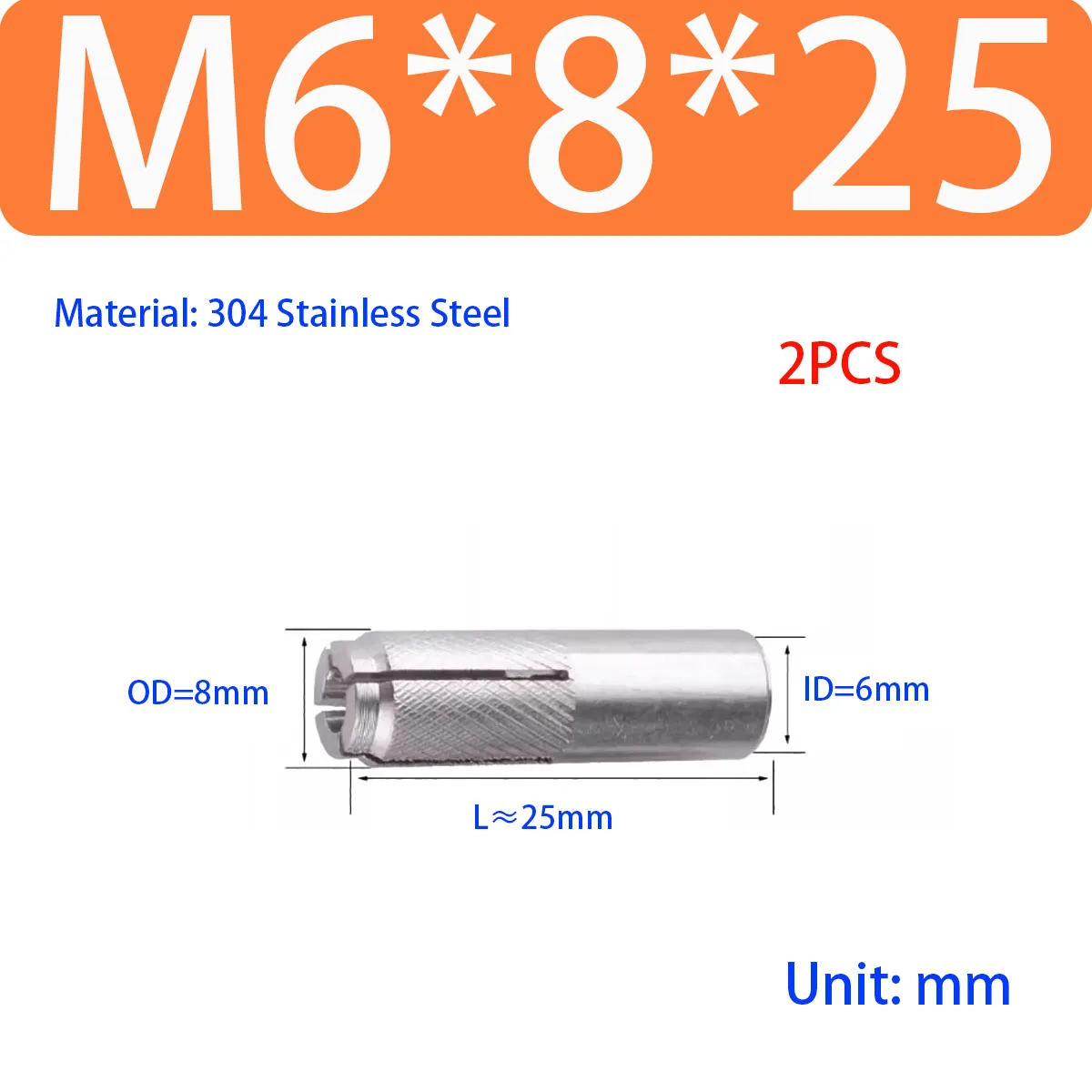 Variant: 2PCS M6x8x25