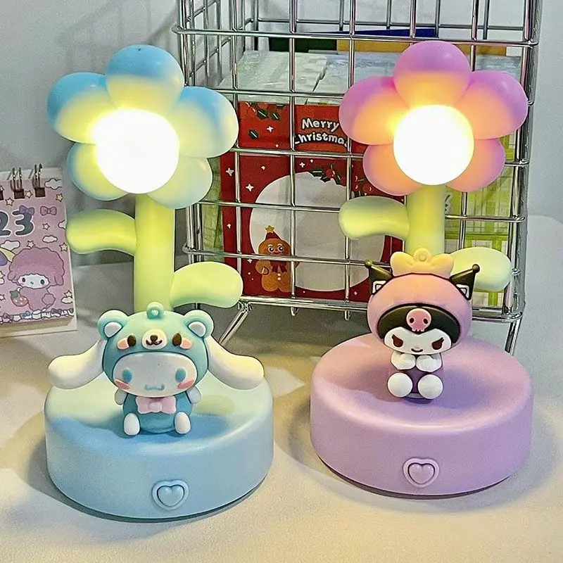 Kawaii Sanrio Night Light Sun Flower Kuromi Pochacco Cartoon Decoration Table Lamp Ambient Light Ornament Girl Birthday Gift