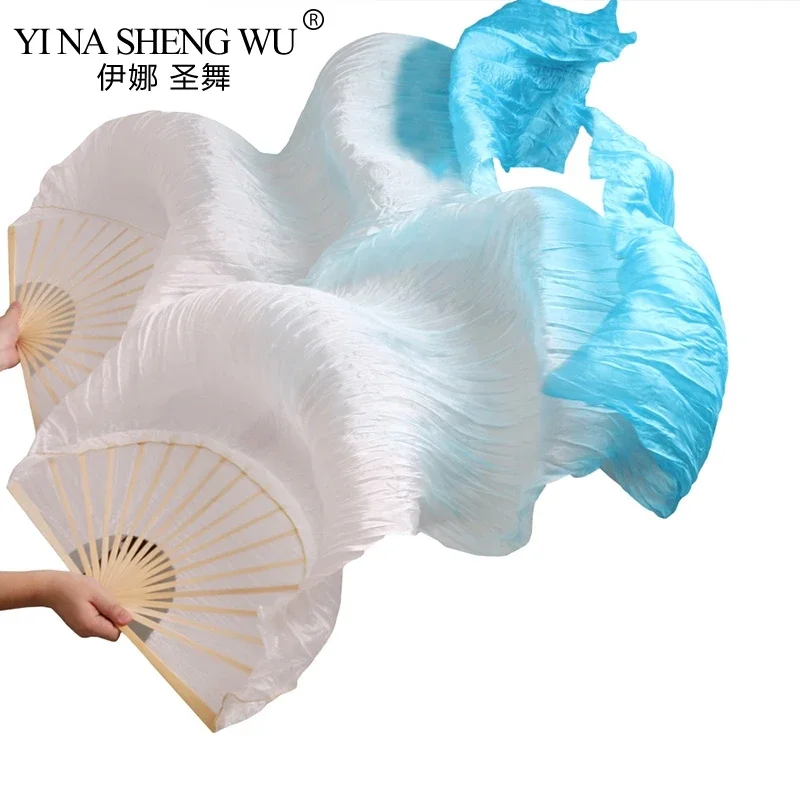 للجنسين الحرير الحقيقي/مقليد الحرير مراوح الرقص الشرقي 1 زوج اليسار + اليمين اليد أداء الرقص الشرقي المشجعين الرقص طويل الحرير المشجعين