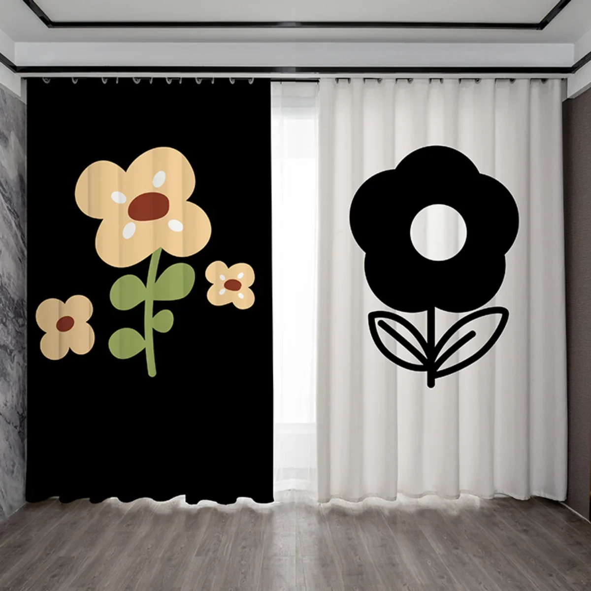 

Black Blue Green Flower Chequered High Blackout Curtain Bedroom Living Room Hotel Window Drape Thick Blackout Drape Multicolor