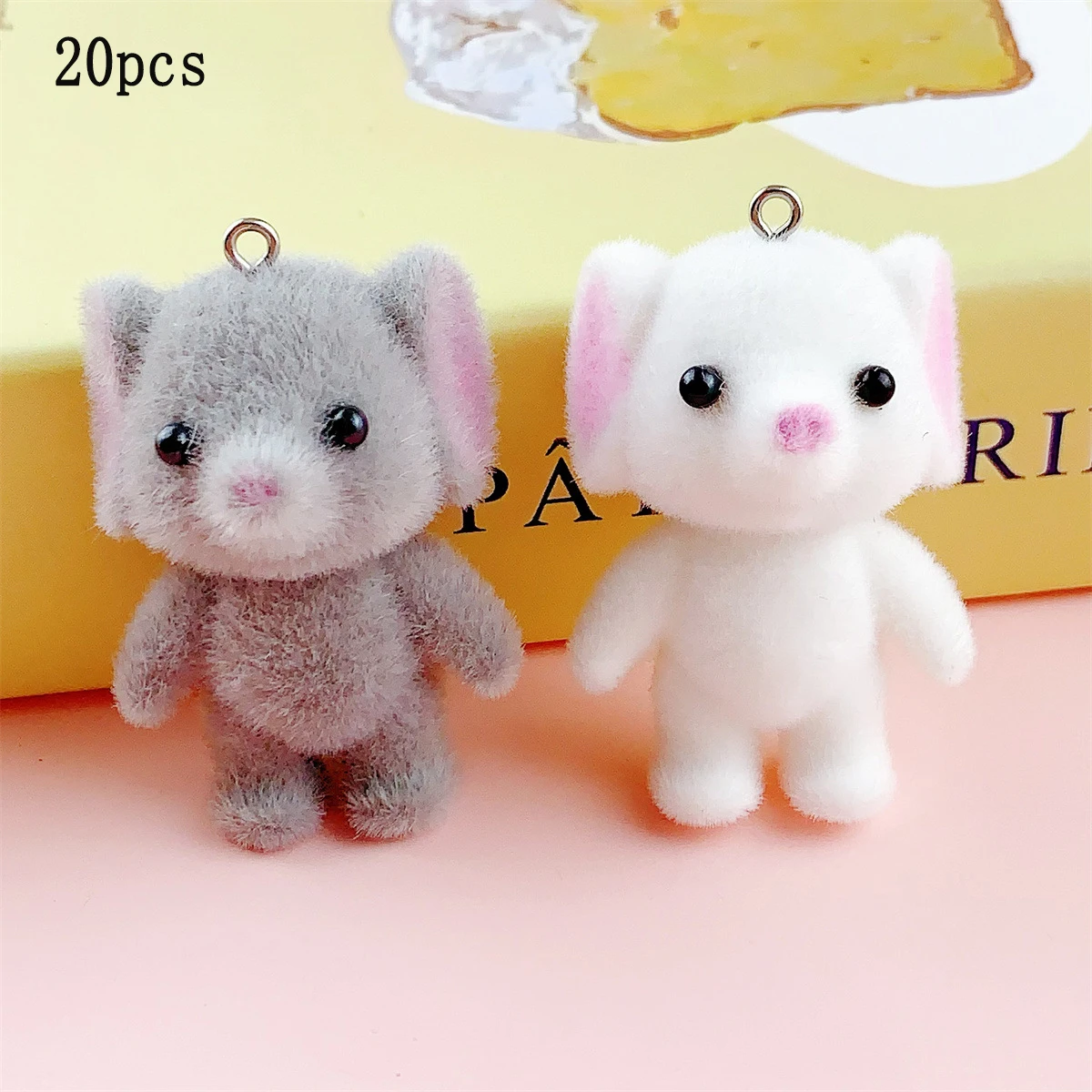 

20PC 3D Plush Cartoon Animal Charms Cute Flocking Elephant Resinl Pendant For Phone Bag Keychain Earring DIY Crafts Jewelry Make