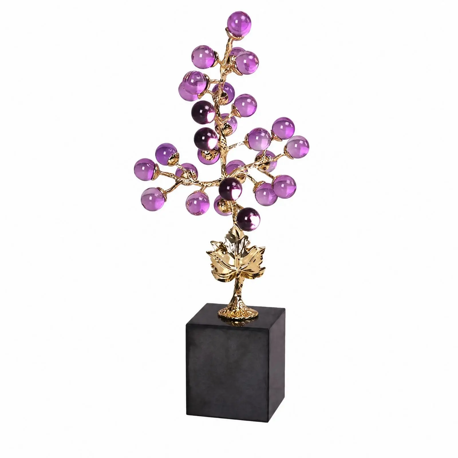 Crystal Wealth Tree Ornament Gold-Tone Tabletop Wealth Tree with Pedestal Base Prosperity Stylish for Living Room, Office