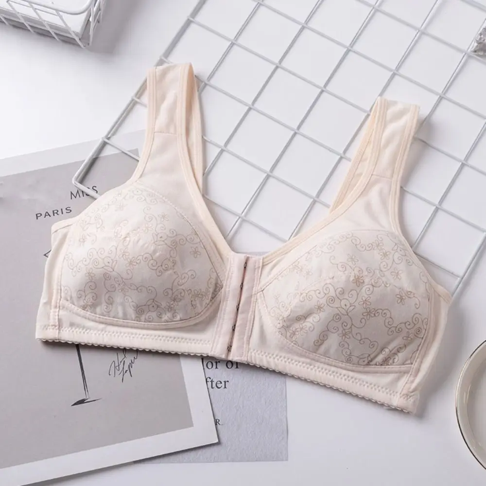 Elastic Thin Front Button Bra Convenient Plus Size Elderly Bra No Chest Pad Widen Straps Flower Underwear Elder