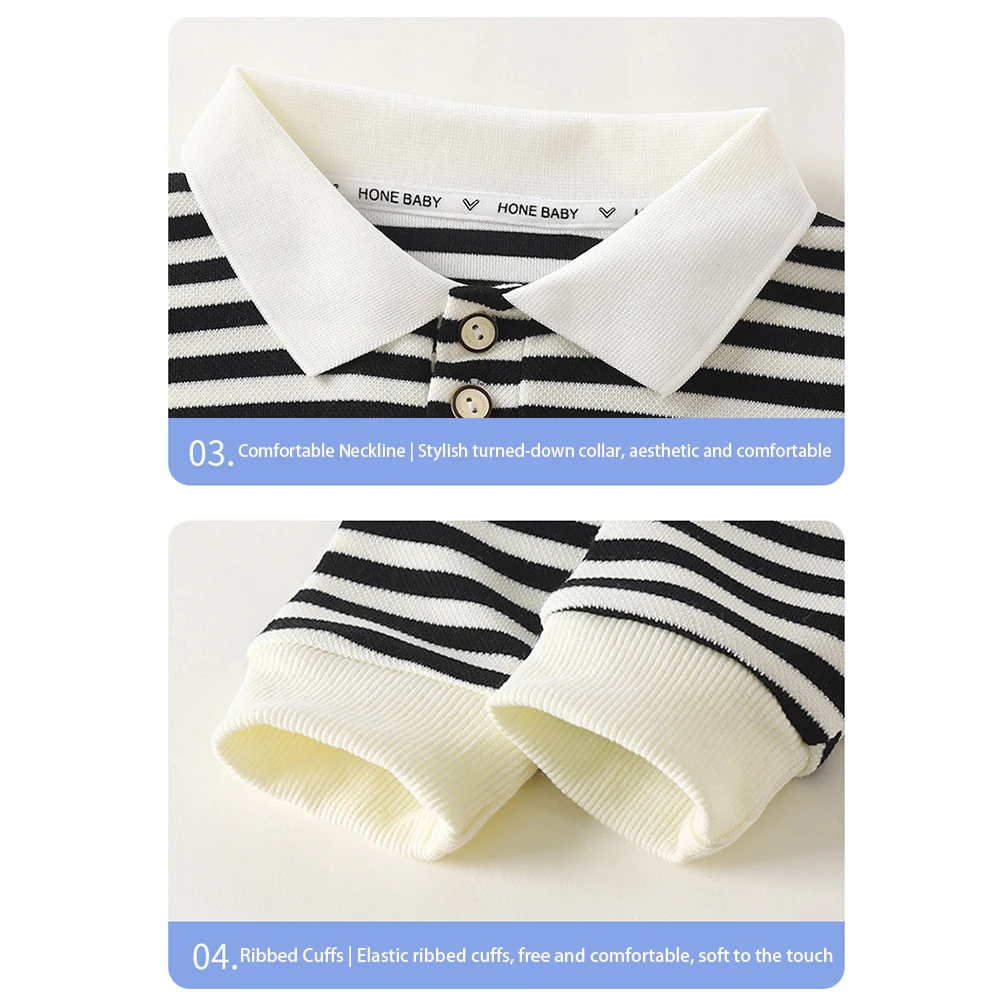Kinderkleidung, Streifenbluse, Jungen- und Mädchen-Poloshirts, Kinder-Langarmpullover, modische Sweatshirts, T-Shirts, klassisches Oberteil für Kleinkinder – Detail 6