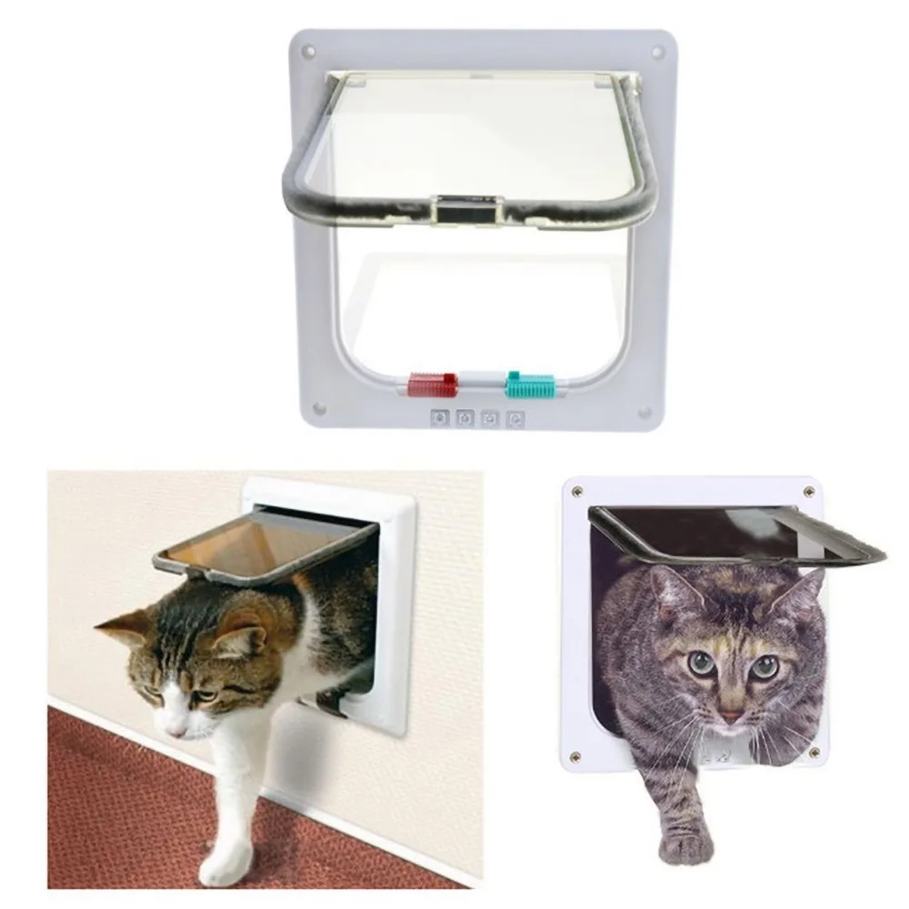 Porta per Gatti XL Bianca, Chiusura a 4 Vie, Resistente alle Intemperie, per Pareti, Porte e Vetri, Dimensioni XL 11"x9.8", Adatta per Gatti Grandi e Cani Piccoli, Plastica ABS