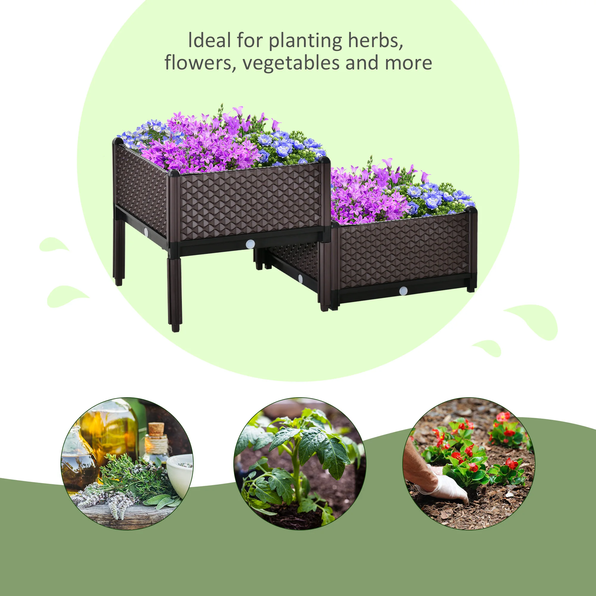 2-Piece Raised Garden Bed Planter Box Flower Vegetables Planting Container