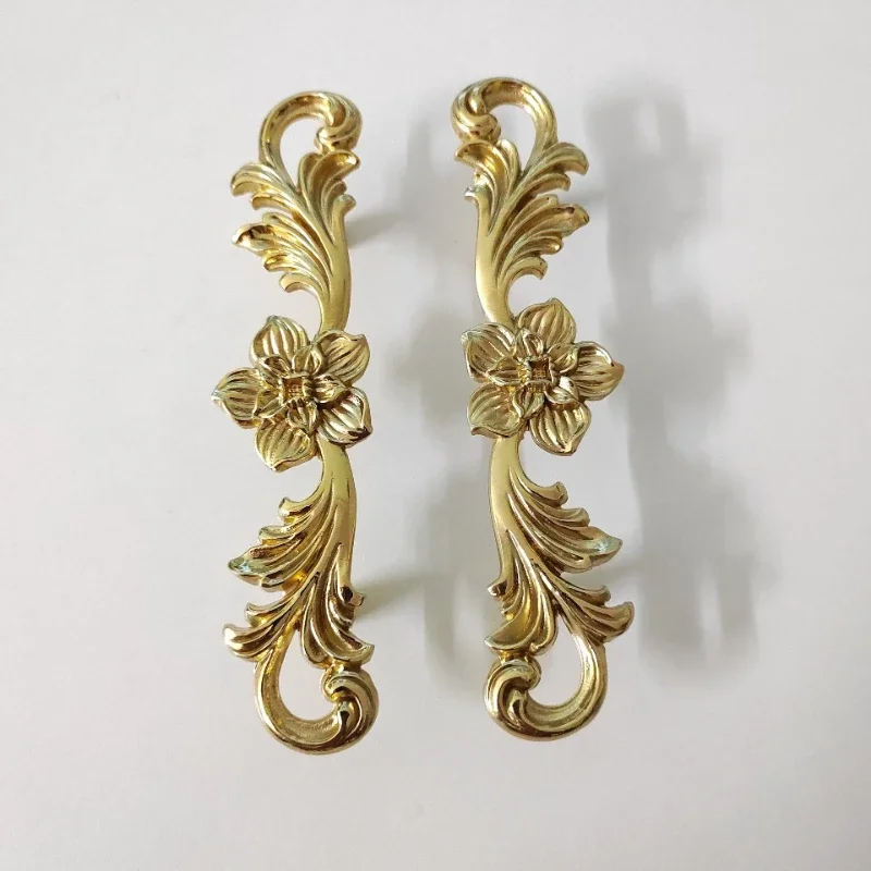 yesPure Brass Polished Glazed Furniture Handle, Wardrobe Handle, Flower and Tree Drawer, Cabinet Door Handle, Double Hole Hardwa