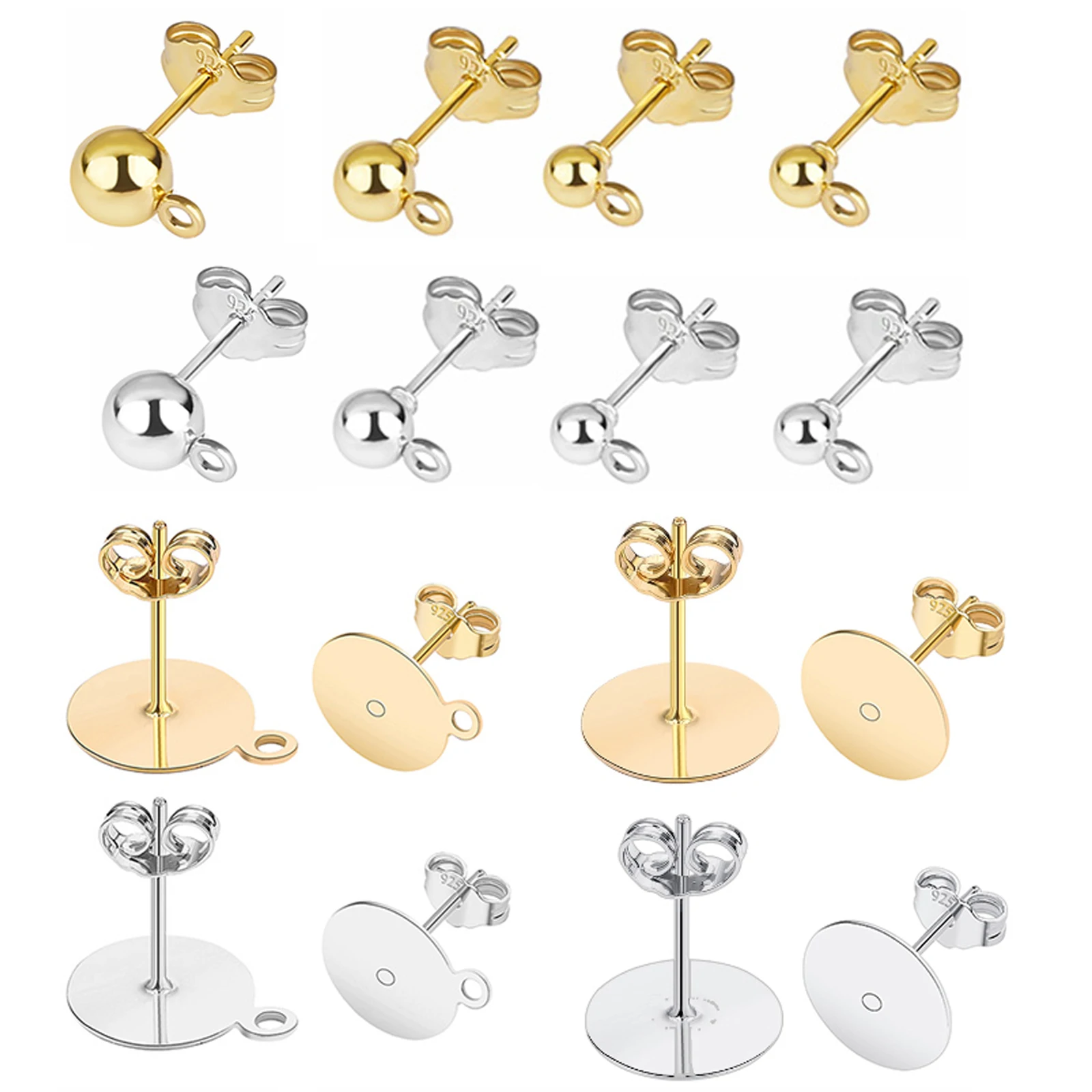 20 piezas-pendientes de poste en blanco chapados en plata 925, pasador de Base con enchufe para pendientes, accesorios para hacer joyas DIY