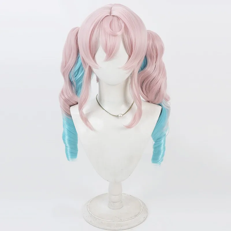 Peruka Cosplay Honkai Star Rail Hyacine Różowo-Niebieski Gradient Kręcone Kucyki Syntetyczna Peruka Damska Dziewczęca na Imprezę Halloween Amphoreus