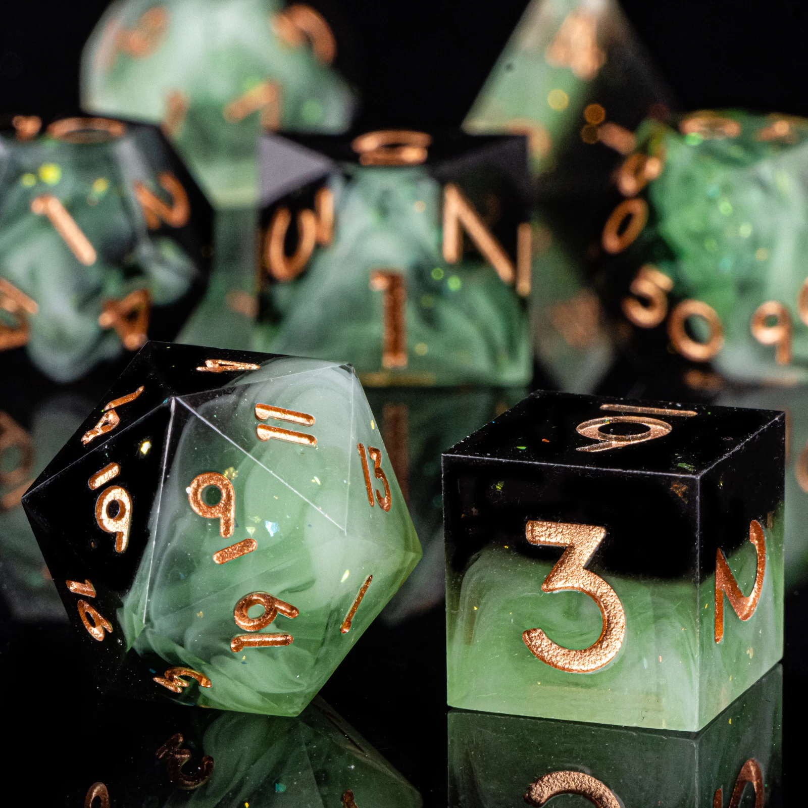 Handmade Resin Polyhedral D&D Dice Set for Dungeons and Dragons, D and D Dice, DnD Sharp Edge Resin Dice, Green Resin Dice Set