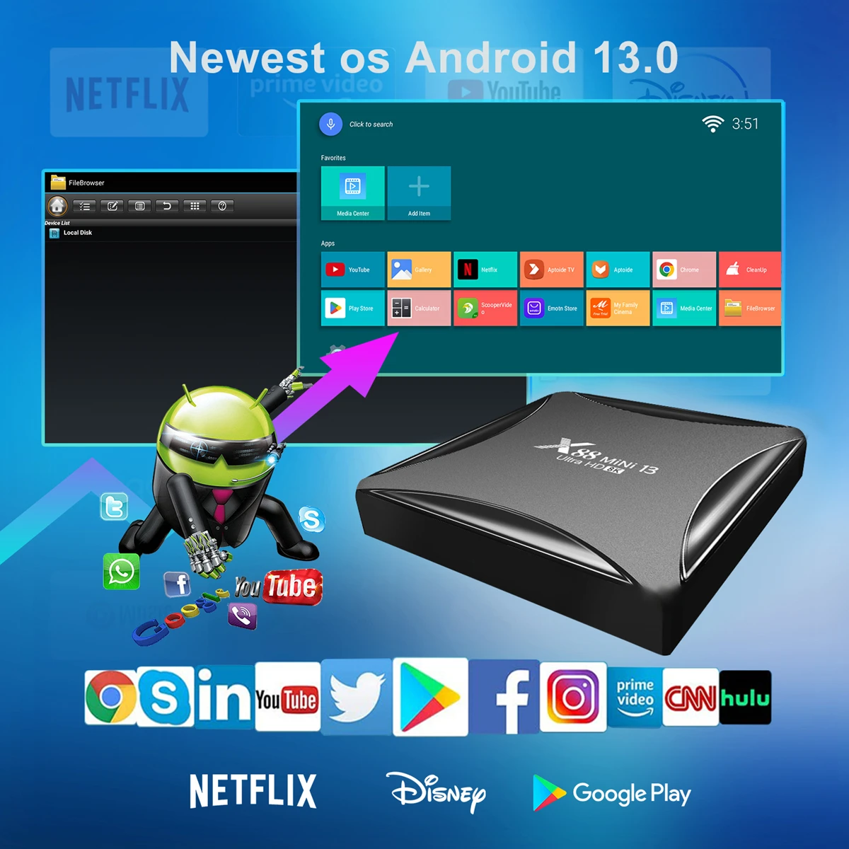 X88 MINI 13 Android 13 Smart TV Box RK3528 4GB 32GB 64GB Set Top Box 8K Video Decode Android 13.0 5G Dual Wifi Media Player
