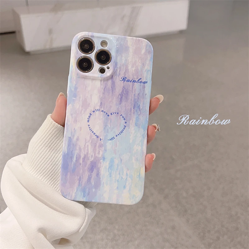 Gradiente Halo Aquarela casos de telefone para iphone, pintura a óleo, personalidade capas, letras de volta casos, iphone 15, 14, 13 pro max