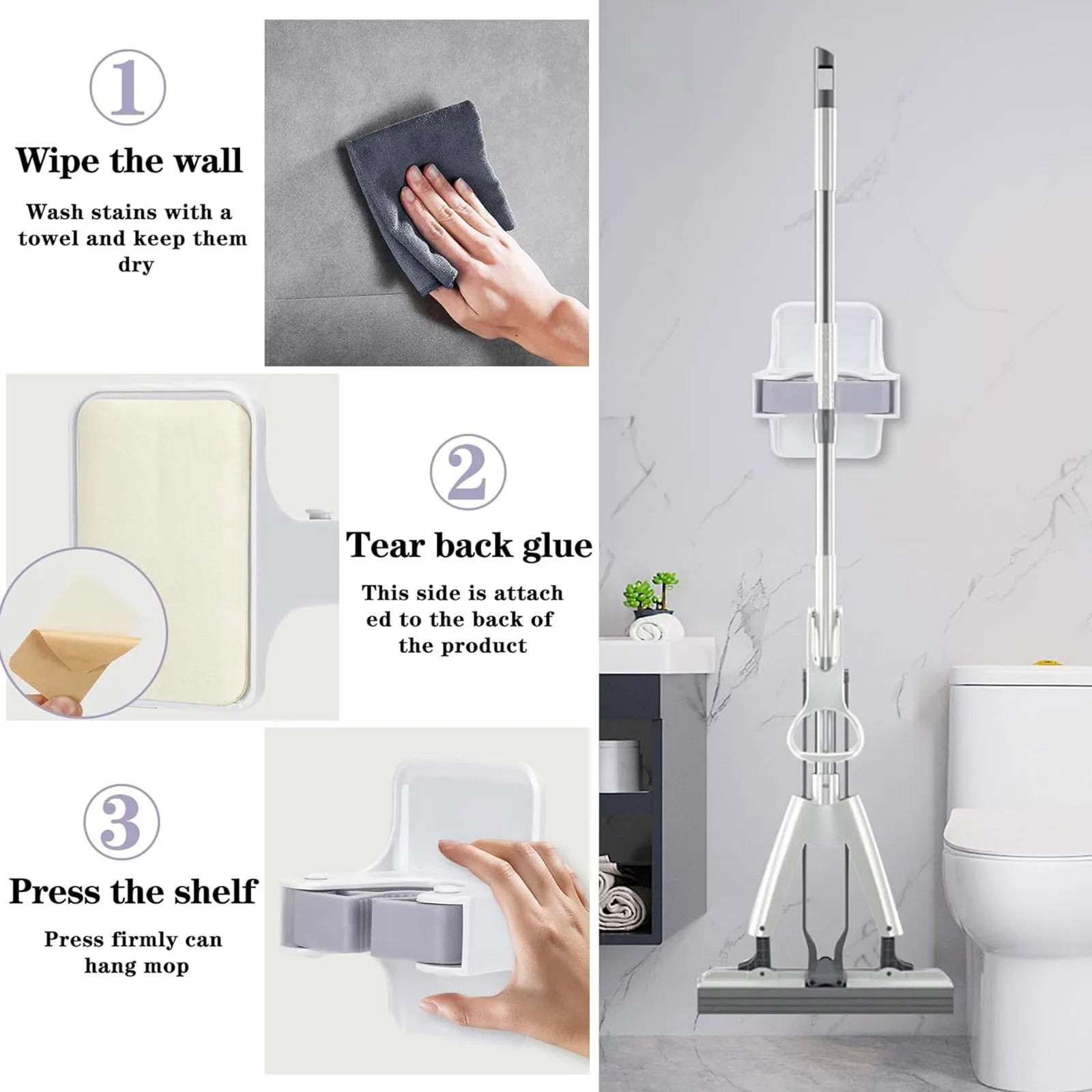 Mop Holder Self-adhesive Broom Stand Wall Mounted Mop Support Sweeping Brush Hook Storage Organizer Bathroom Kitchen Accessories - view 4