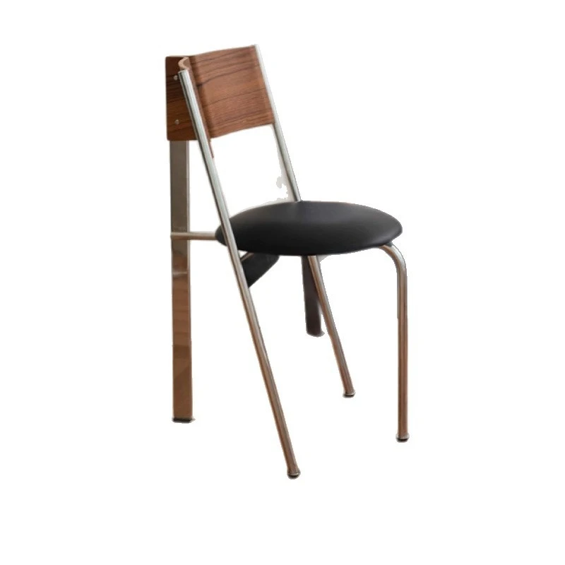 Medieval Chinese dining chair retro premium PU leather stainless steel chair