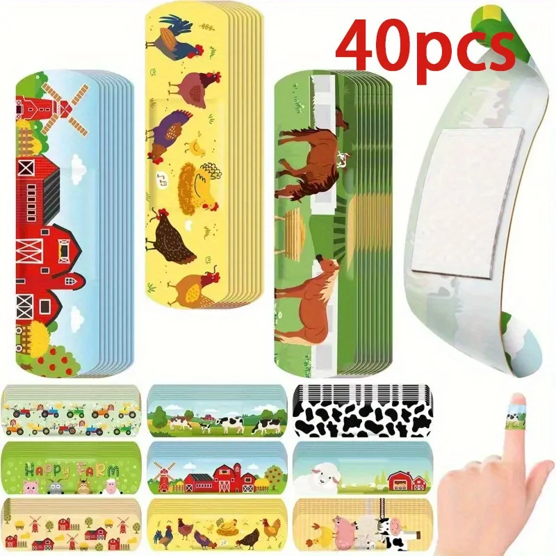40 stuks zelfklevende verbanden voor boerderijdieren - ademende cartoonwraps voor varkens, honden, kippen - schattige huisdierbeschermingspatches, ontwerpen