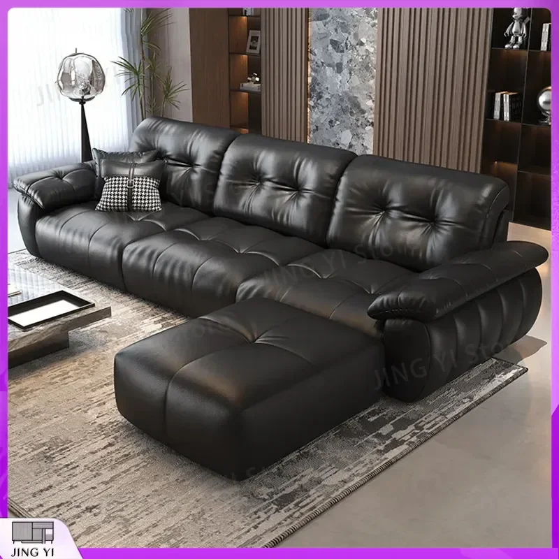 Italian Light Luxury Cloud Sofa Living Room Leather Sofa First Layer Cowhide Straight Sectional