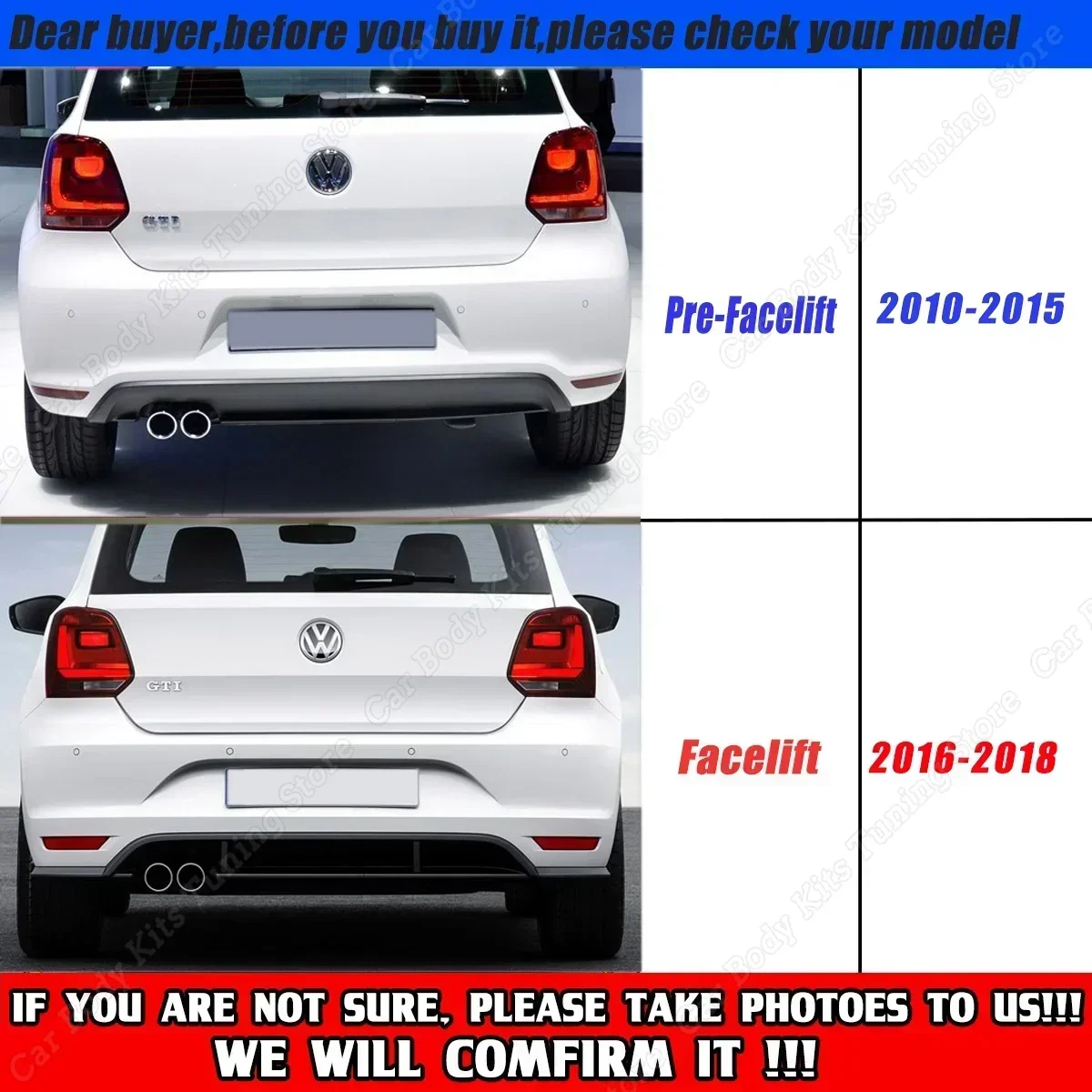 Car Rear Bumper Diffuser Flag Spoiler Splitter For Volkswagen VW Polo MK5 GTI 6R 6C Two Four Door Facelift Accessories 2010-2018