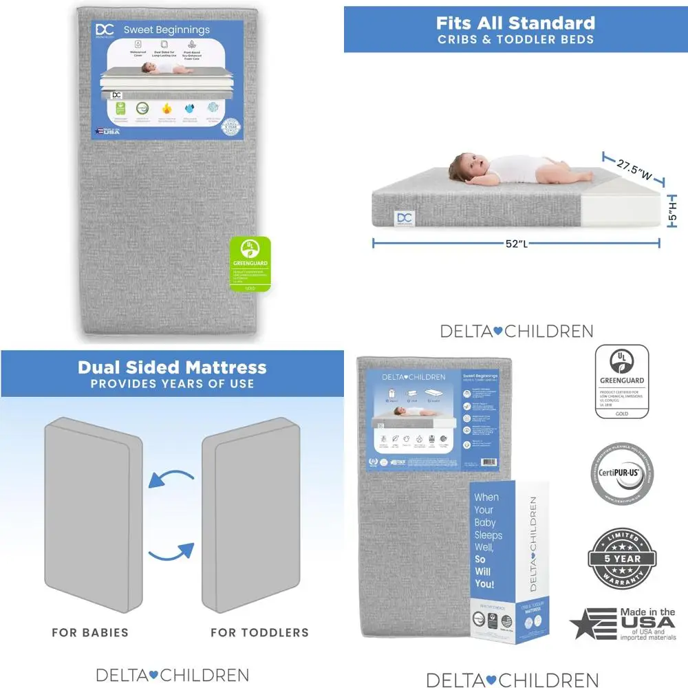 

Dual Sided Crib and Toddler Mattress - Greenguard Gold & CertiPUR-US Certified - Sweet Beginnings Plan