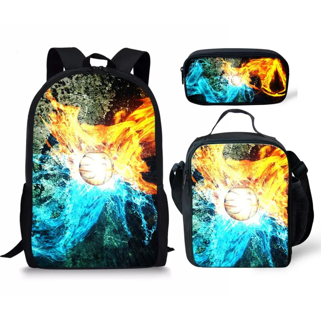 Trendy Popular Peculiar Cool New Sports Ball 3D Print 3pcs/Set Student School Bags Laptop Daypack Backpack Lunch bag Pencil Case