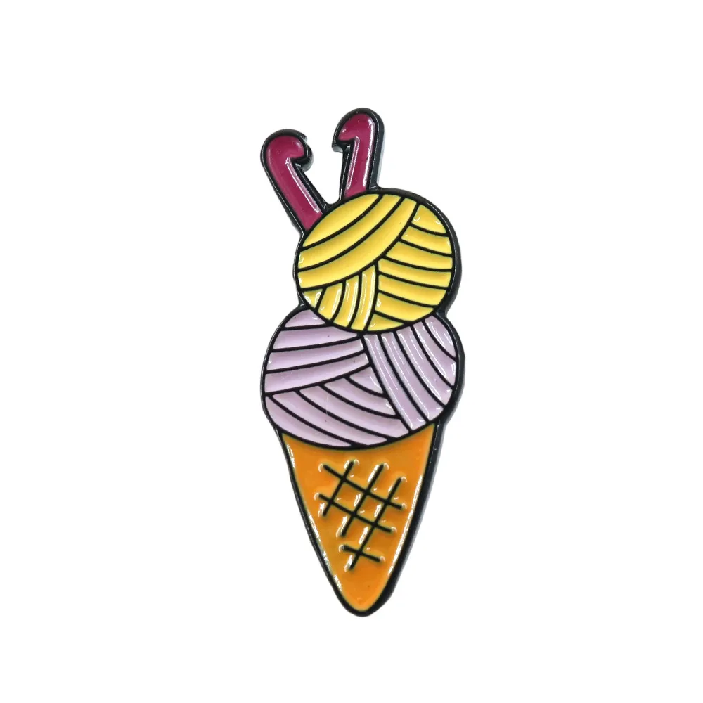 1pc Cute Knitting Yarn Ice Cream Enamel Pin, Whimsical Crochet Needle Brooch, Funny Craft Lover Lapel Pin for Knitters  DIY Fans