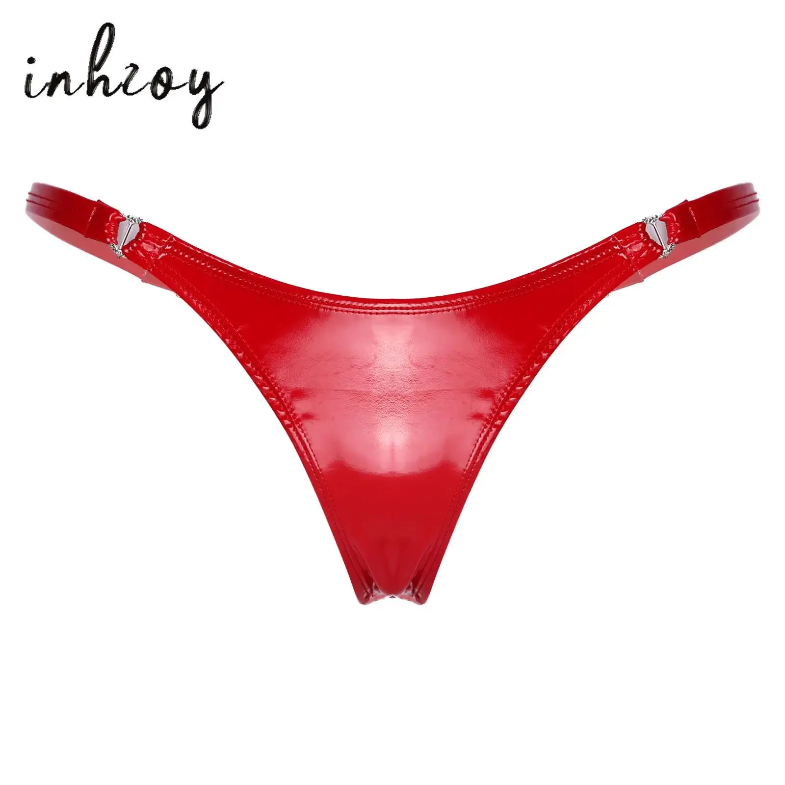 

Women Sexy Glossy Patent Leather Thong Bikini Briefs Latex Metal Buckle Low Waist Panties Erotic T-back G-string Underwear