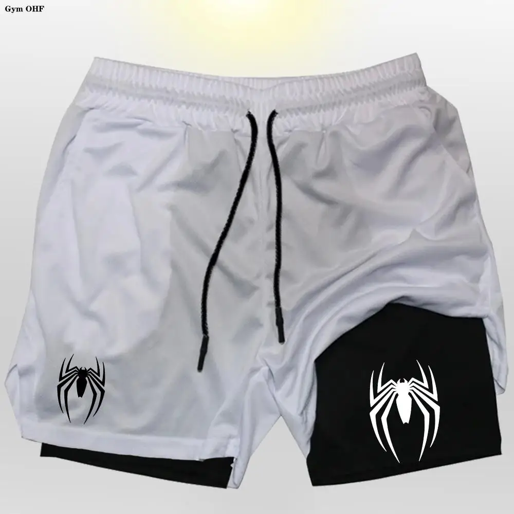 Men's two-in-one sports shorts, Spider series sports apparel, double-layer design, suitable for running, beach, etc.
