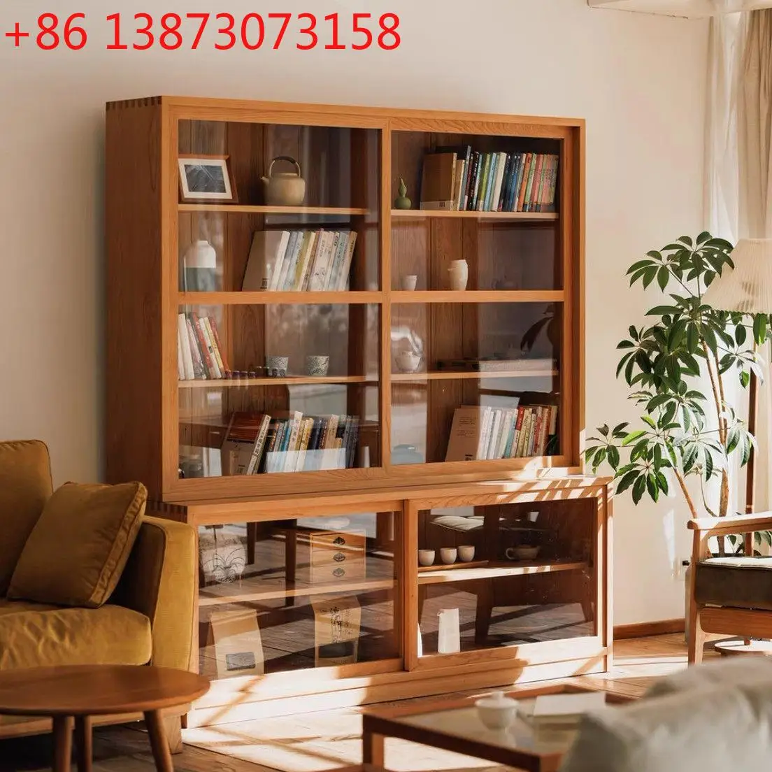 

Japanese-style cherry wood storage cabinet Solid wood display cabinet Bookcase Log glass Dining side Living room