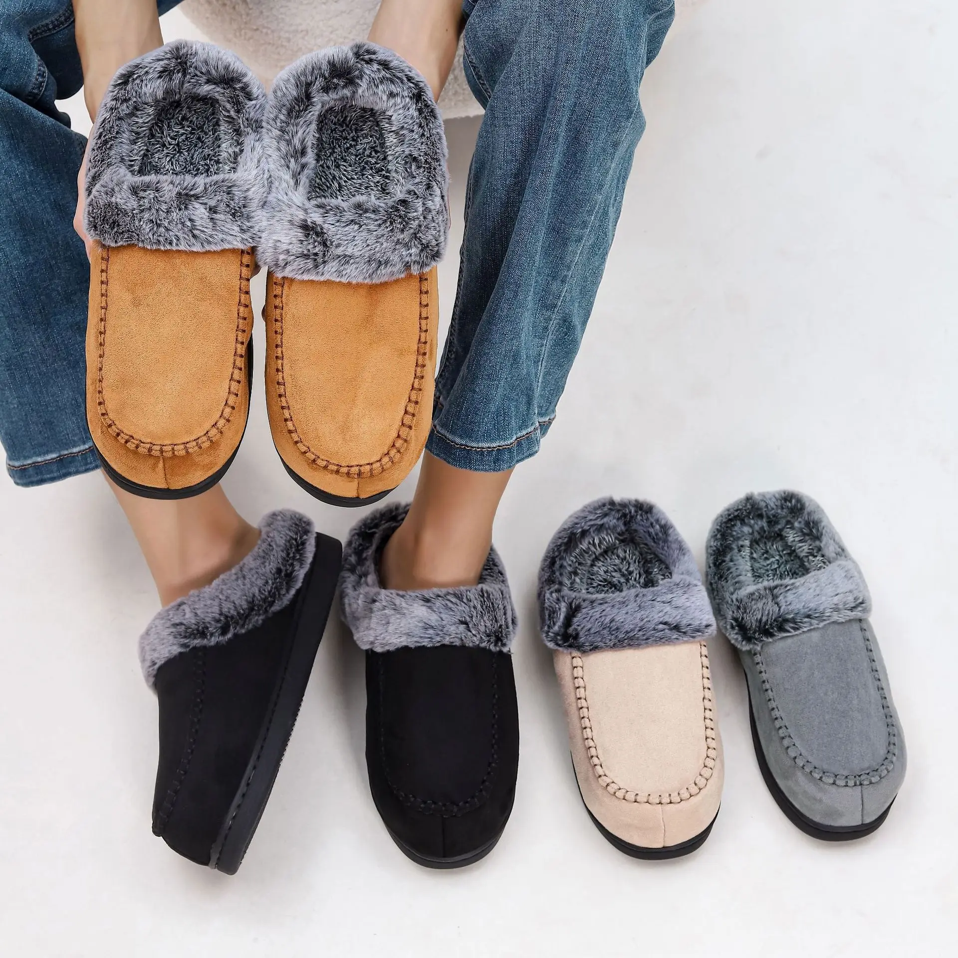 

Home Men Slippers Winter Plush Warm Shoes Men Casual Flat House Indoor Bedroom Cotton Slides Comfort Slippers Men Big Size 49 50