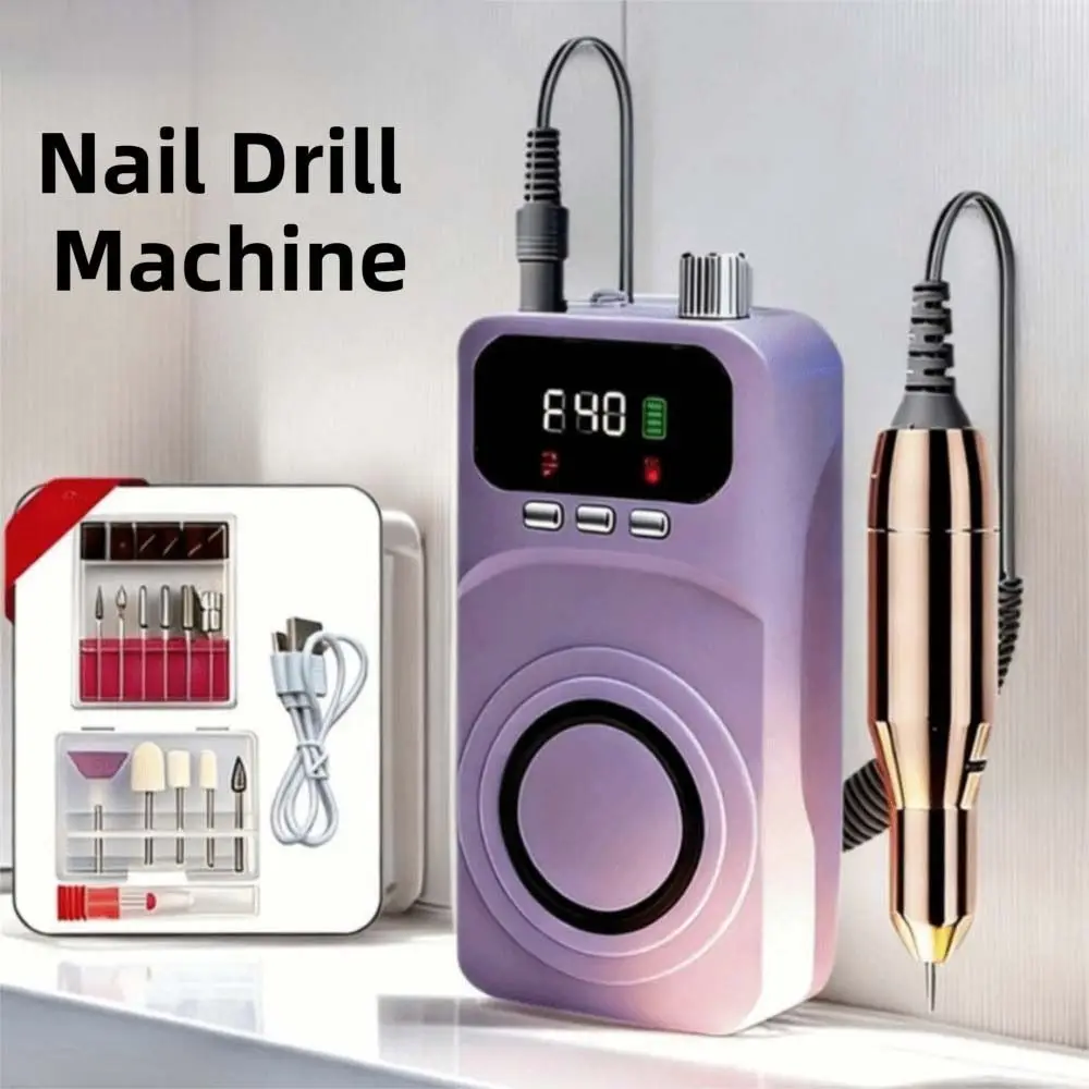 1Set Rechargeable Nail Drill Machine Portable 40 Adjustable Speeds Electric Nail Grinder Silent Operation Cordless Nail Polisher